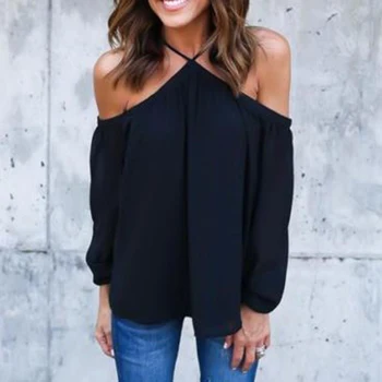 

Hot 2020 new fashion sexy shirts strap strapless long-sleeved chiffon solid thin women blouses 1117