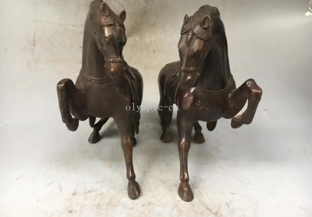 

Pair 8'' red copper carvings auspicious animal horse battle steed war-horse