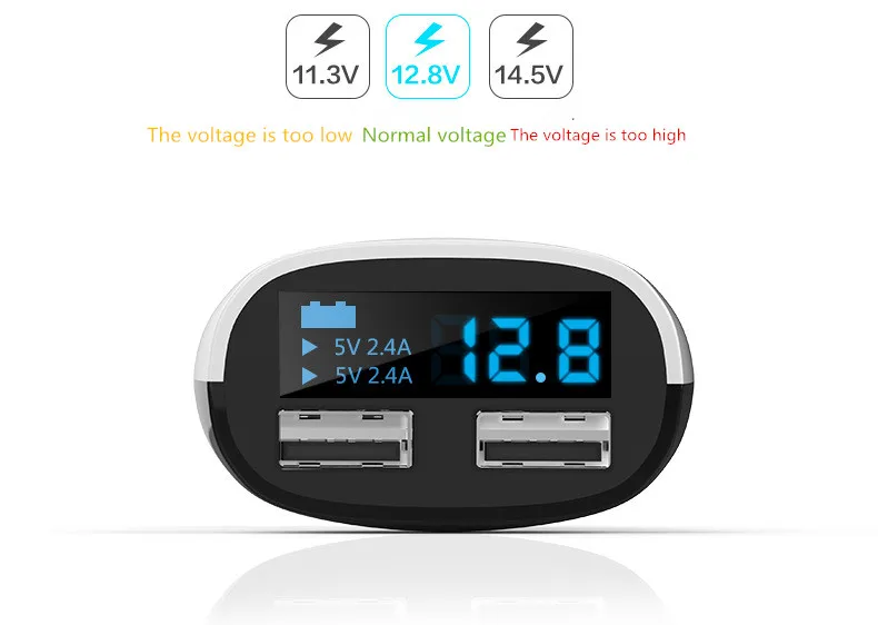 

Mounted cell phone charger with LED display 3.4 A double USB digital display car charge
