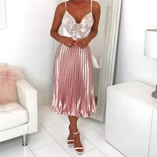 Womail, летняя женская повседневная юбка, эластичная талия, модная шифоновая юбка, полиэстер, Женская плиссированная длинная юбка, Прямая поставка, Apr26