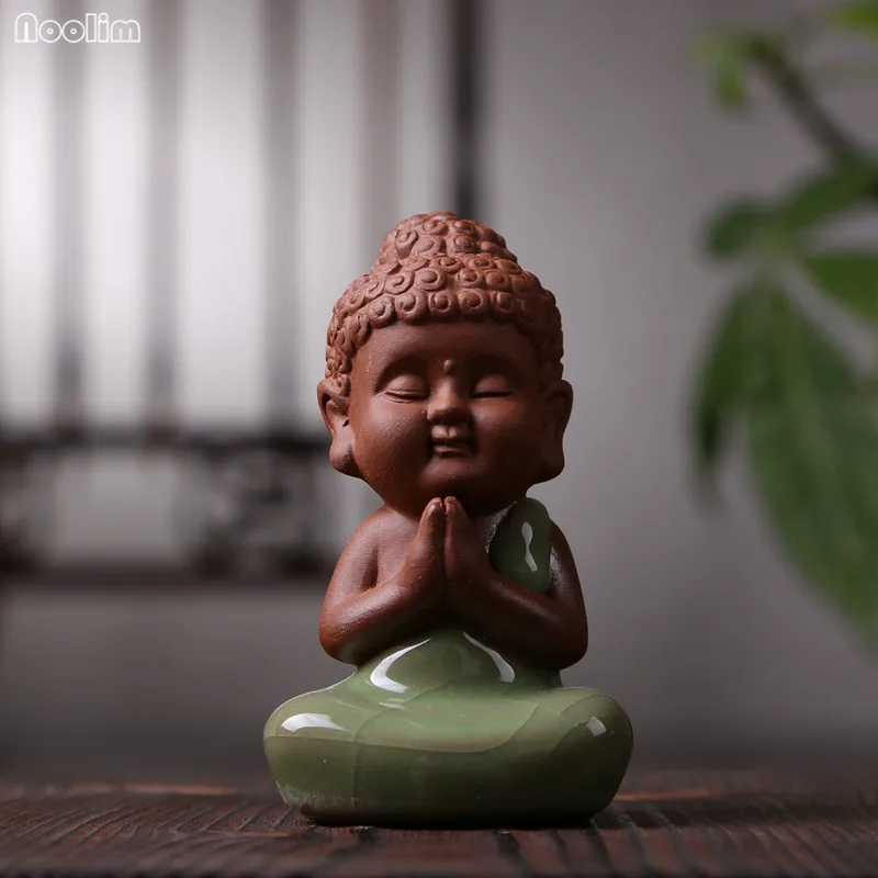 NOOLIM 1 шт. ручной работы Маленький Будда чай для домашних животных аксессуары статуя маленький монах Йога керамические украшения чайный набор аксессуары