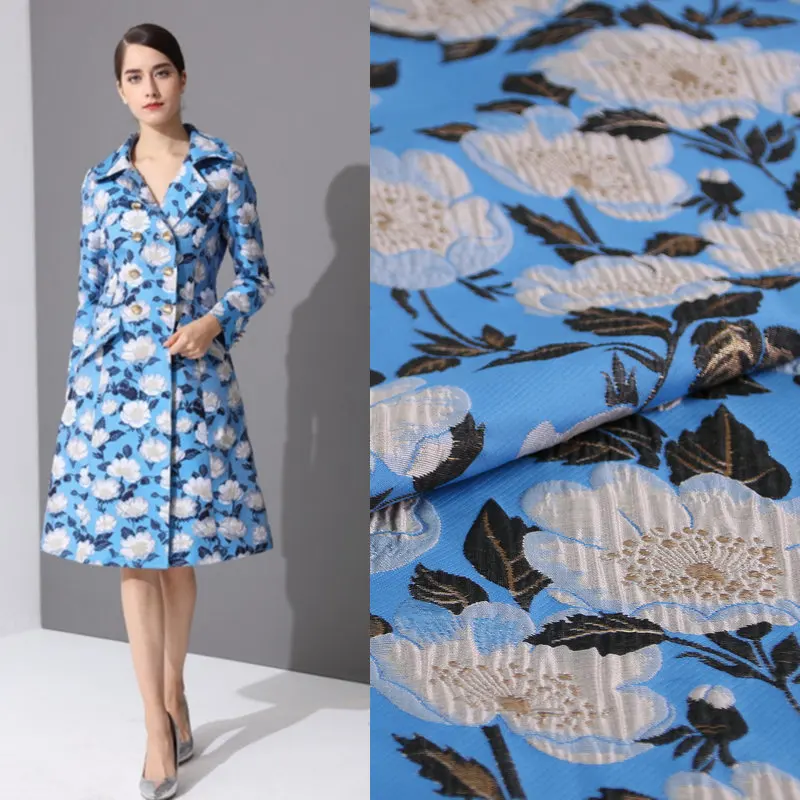 Металлическая парча жаккардовая ткань, платье ткань Женское пальто полиэстер ткань, цветок синий парча жаккардовая ткань 145 см Ширина