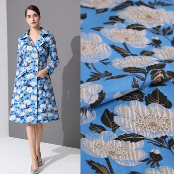 

metallic brocade jacquard fabric,dress fabric women coat tissu polyester fabric,flower blue brocade jacquard fabric 145cm width