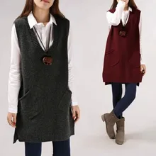 Wool Cardigan Sleeveless Blazer Collar 2019 Spring Autumn Long Vest Waistcoat Female Women Outwear Longline Jacket Pocket Coat shawl collar longline coat