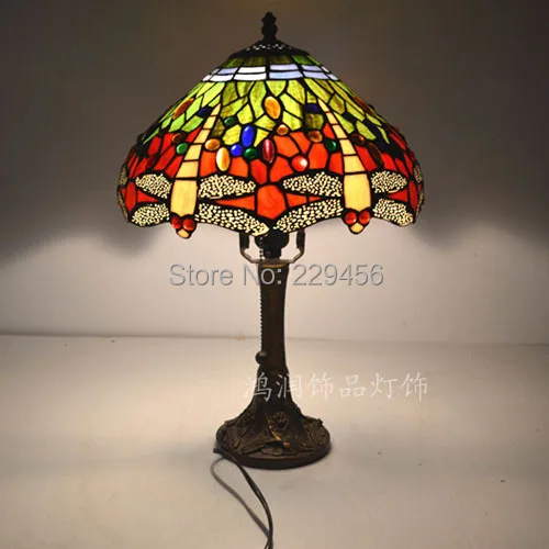 12 Inch Dragonfly Stained Glass Lampshade Tiffany Table Lamp Country Style Bedside Lamp E27 110-