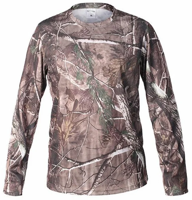 Tree Camo Мужская футболка с длинными рукавами на весну и осень, бионический камуфляж, тактические топы, охотничьи скалолазание, быстросохнущая дышащая одежда - Цвет: Tree Camo