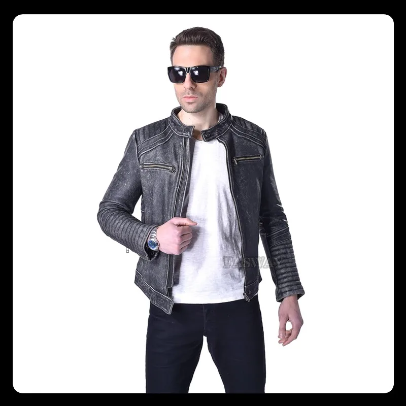 Заводская винтажная мотоциклетная кожаная куртка с черепом, мужская куртка из натуральной воловьей кожи, мужские байкерские кожаные куртки ZH084