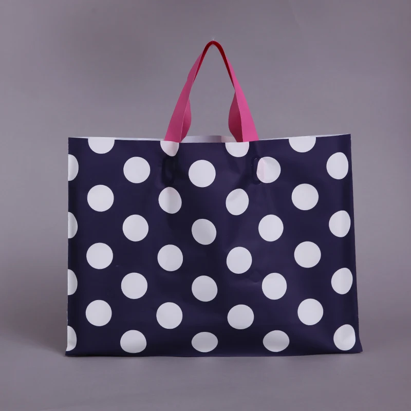 

Wholesale White Round Dots Black Plastic Bag 25x35cm Large Jewelry Shopping Packaging Plastic Gift Bags With Handle 50pcs/lot