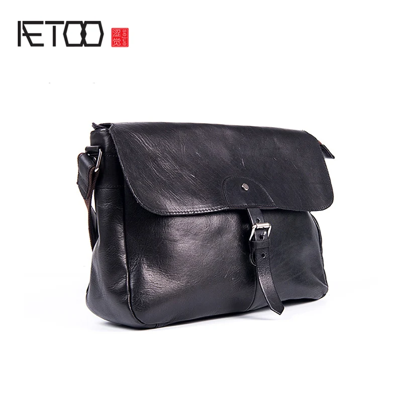

AETOO Men's retro single shoulder bag male leather handmade casual head cowhide crossbody bag
