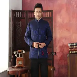 Синий зимний толстый мужской полиэстер шинель китайских куртка на подкладке из хлопка Традиционный Тан костюм размеры s m l xl XXL, XXXL