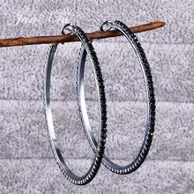 JUNXIN женский мужской белый/черный циркон большой круг обруч серьги для женщин Серебряный Цвет Крошечный Камень круглые серьги со стразами Винтаж