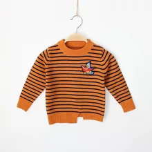 Новинка года, детские свитера на весну и осень, вязаный свитер в полоску для мальчиков и девочек, милые детские свитера