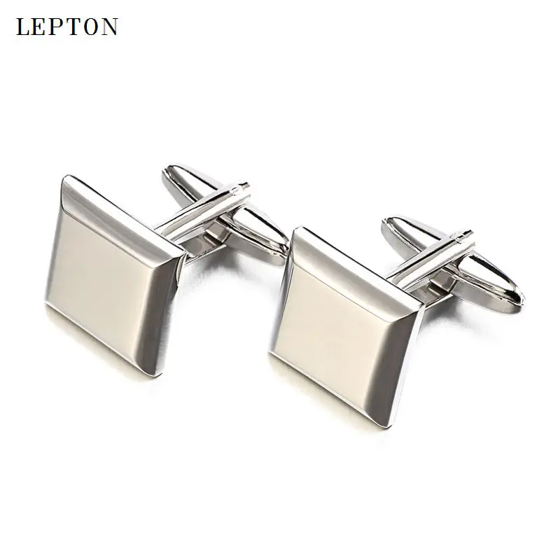 

Men Business Silver color Square Blank Cufflinks For Mens Shirt Cuffs Cuff links Lepton Classic blank cuff gemelos With Gift Box