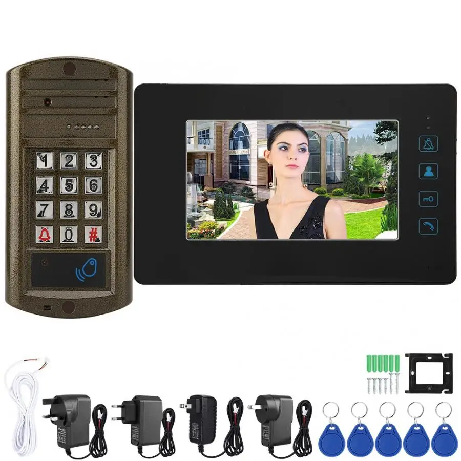 

110-240V 7inch HD Screen Wired Doorbell Video Infrared Intercom Door Bell 2019