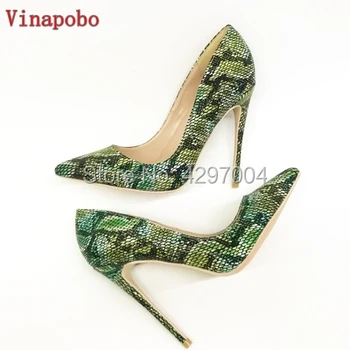 

New arrival 2019 green snake print luxury heels party shoes woman fashion Stiletto heels elegant shoes high heels women pumps