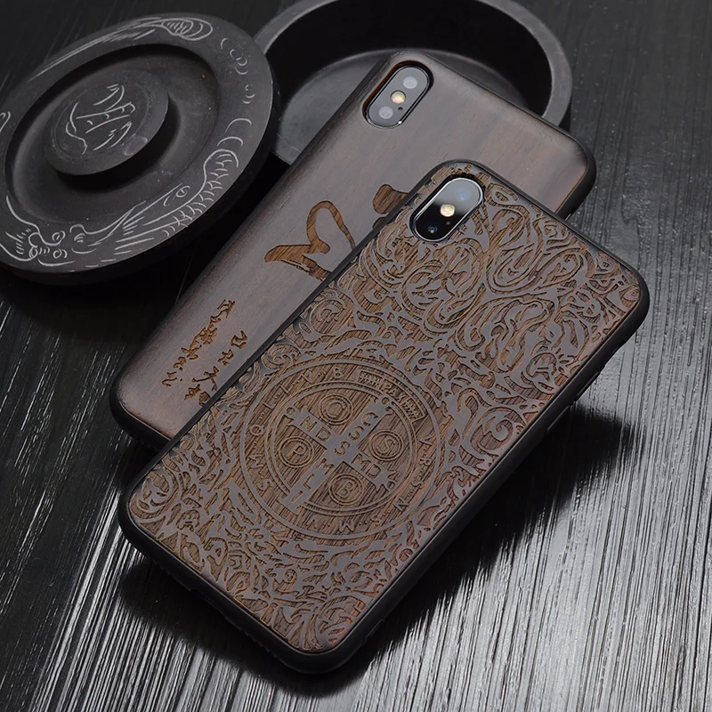

Russian Popular Skull Black Ebony Wood Phone Case for iPhone XS Flower Wooden iPhone XS Max For iPhone XR Cover