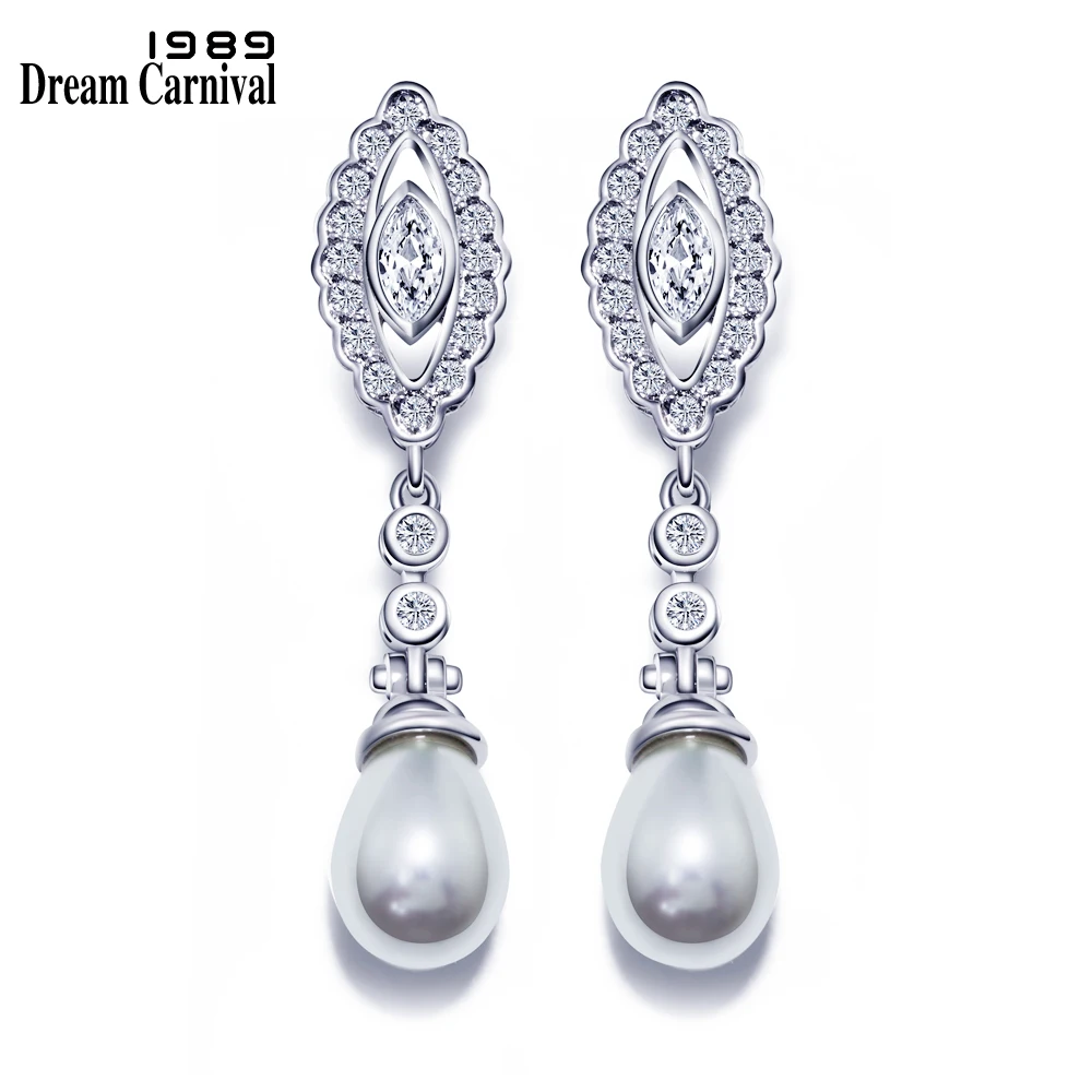 

DreamCarnival 1989 Slim Pearl earring for Ladies brincos longos Synthetic pearls oorbellen voor vrouwen Drop Earrings SE15927-PR