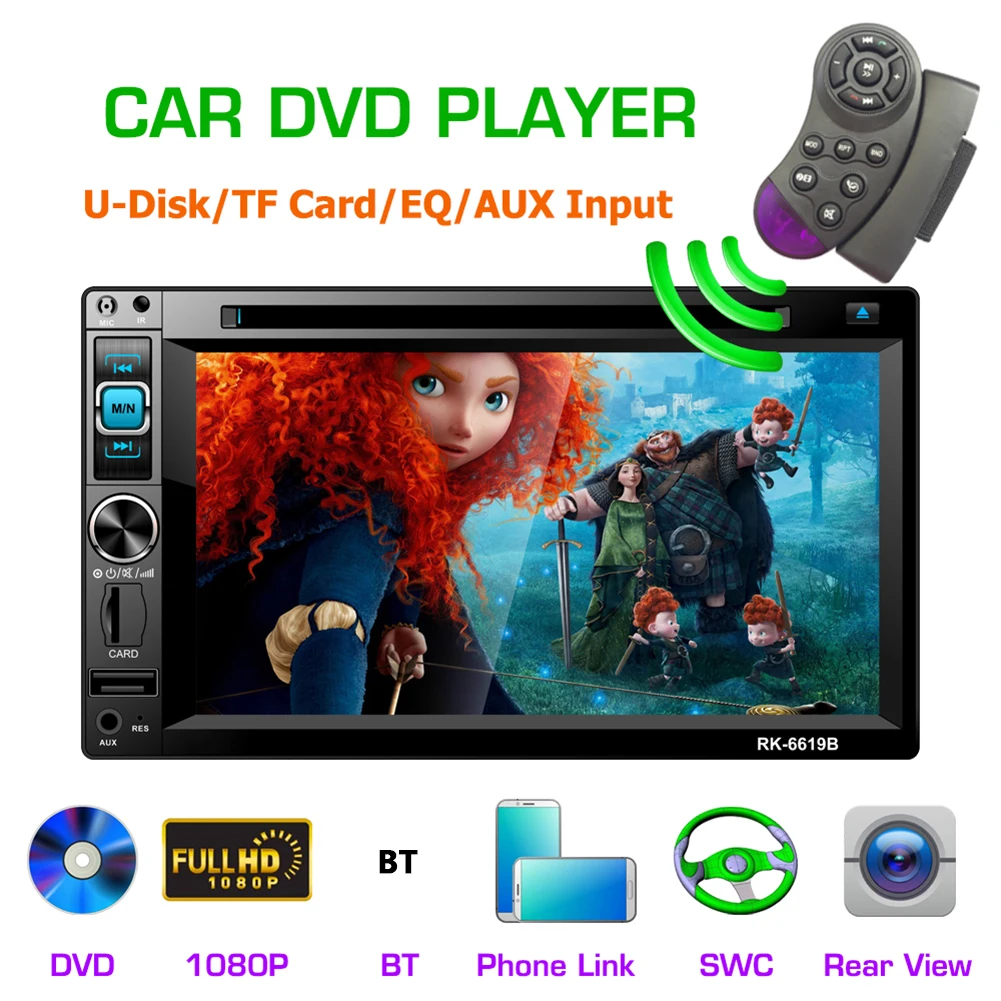 Full HD1080P 6,2 дюймов 2DIN автомобильный мультимедийный CD dvd-плеер управление на рулевом колесе fm-радио Bluetooth Hands-free Звонки USB