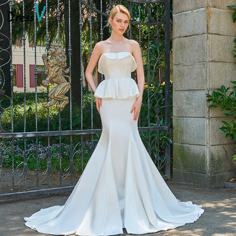 Dressv Ivory Long Wedding Dresses Strapless Sleeveless ...