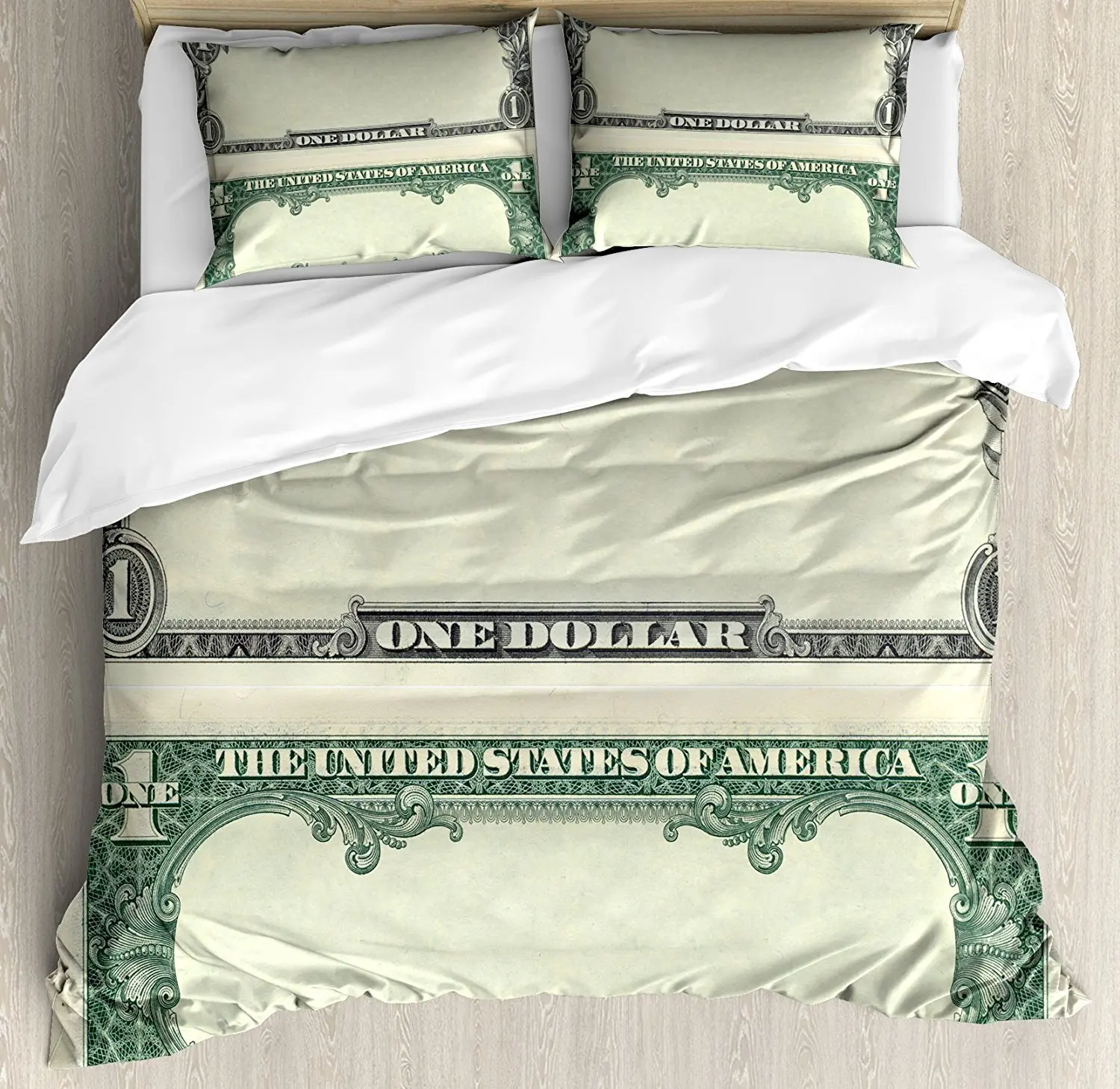 Money Duvet Cover Set, One Dollar Bill Buck Design American Federal