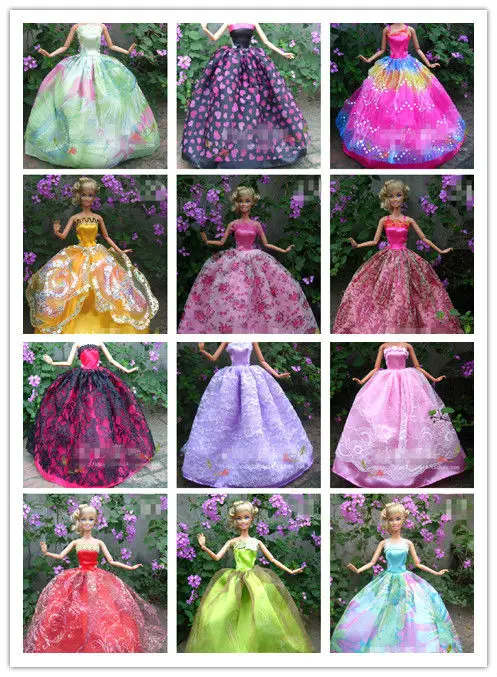 10 Pcs Doll Dresses Handmade Gown Dress Clothing For Barbie Doll Free shipping Different Colors Styles