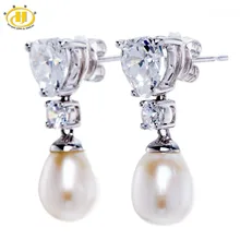Hutang ювелирные изделия из жемчуга натуральный пресноводный жемчуг и сердце CZ серебро 925 пробы Висячие серьги для женщин Свадебные украшения
