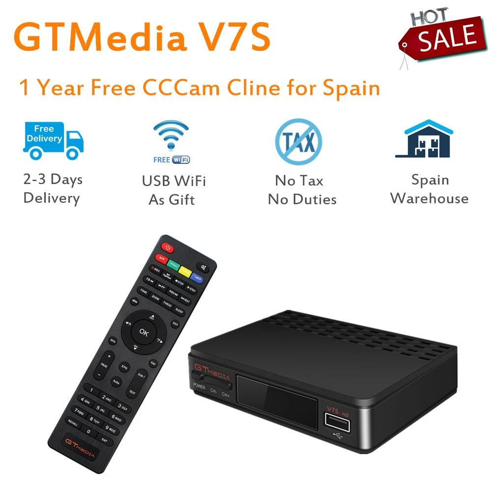 

GTmedia V7S DVB-S2 Receptor Satellite Decoder Free USB WiFi with 1 Year CCcam Clines Spain Europe HD 1080P Satellite TV Receiver