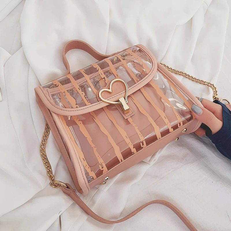 

Transparent Jelly Tote Bag 2019 Summer New Quality PVC Women's Designer Handbag Chain Shoulder Messenger bag Beach travel bag