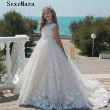 Красивые пышные платья для девочек, бальное платье, платья с цветочным узором для девочек на свадьбу, Vestido De Daminha, платья для причастия белого цвета и цвета слоновой кости