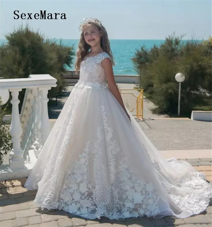 

Beautiful Pageant Dresses For Girls Ball Gown Flower Girl Dresses For Weddings Vestido De Daminha Communion Dresses White Ivory
