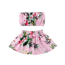 Комплект одежды с цветочным принтом для новорожденных девочек; топы с открытыми плечами+ юбки; летний костюм