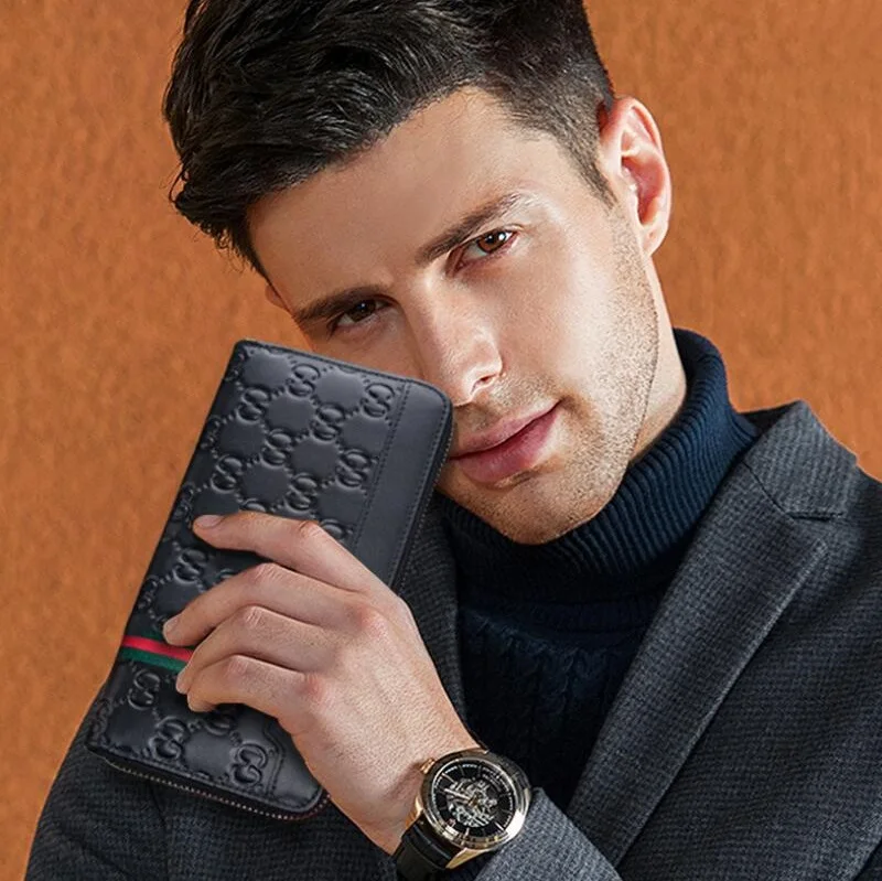 

Luxury Brand Men Wallets Long Men Purse Wallet Male Clutch Genuine Leather Zipper Wallet Men Business Male Wallet Coin
