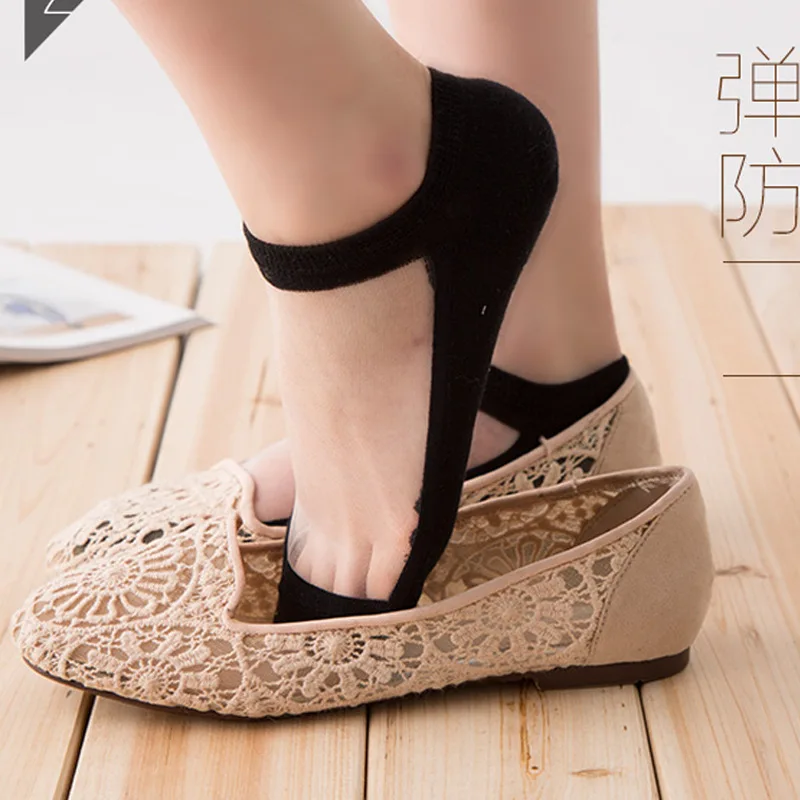 1Pair-2Pieces-Transparent-Sexy-Crystal-Silk-Lace-Cotton-Socks-Anti-skidding-Black-Sweat-Kawaii-Summer-Brand