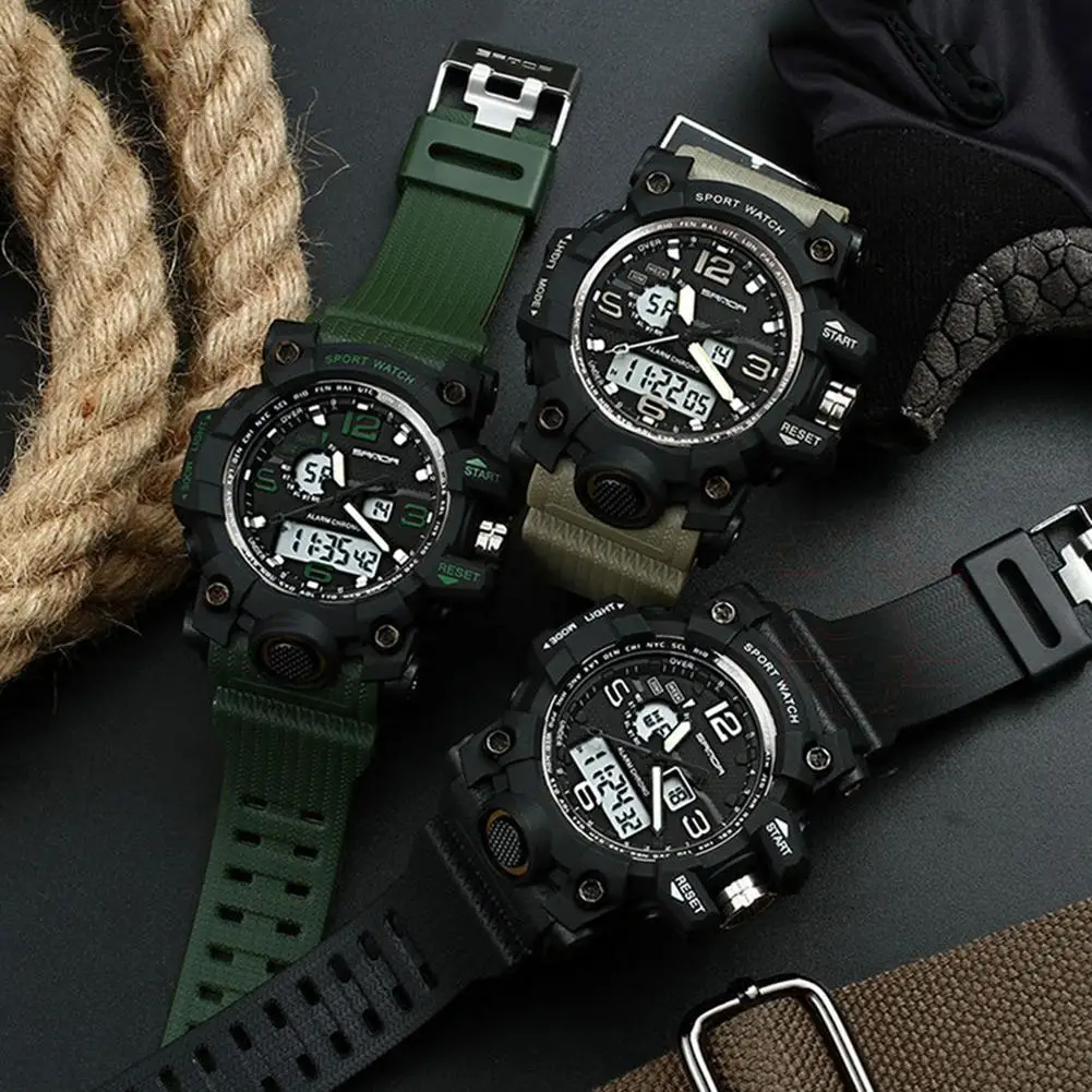 Men Sports Dual Time Zones Alarm Calendar Chronograph Digital Analog