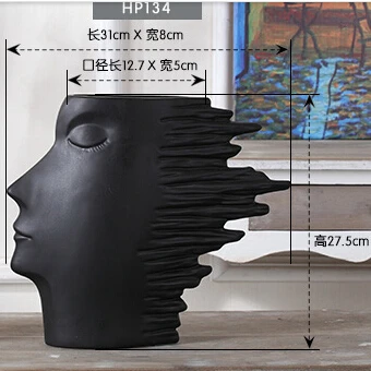 Ваза для цветов, аксессуары для украшения, керамические вазы, белая и черная голова, абстрактная голова человека, украшения