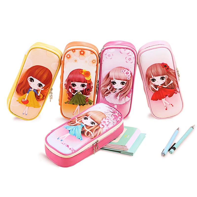 Pink Purple Pencil Case School Multifunction Pencil Bag Leather For Girls Pencils Box Stationery