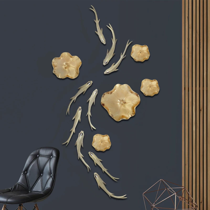 

Creative 3D Stereo Resin Gold Lotus Leaf Fish Embossed Wall Decoration Crafts Home Livingroom Wall Sticker Mural Ornament Decor
