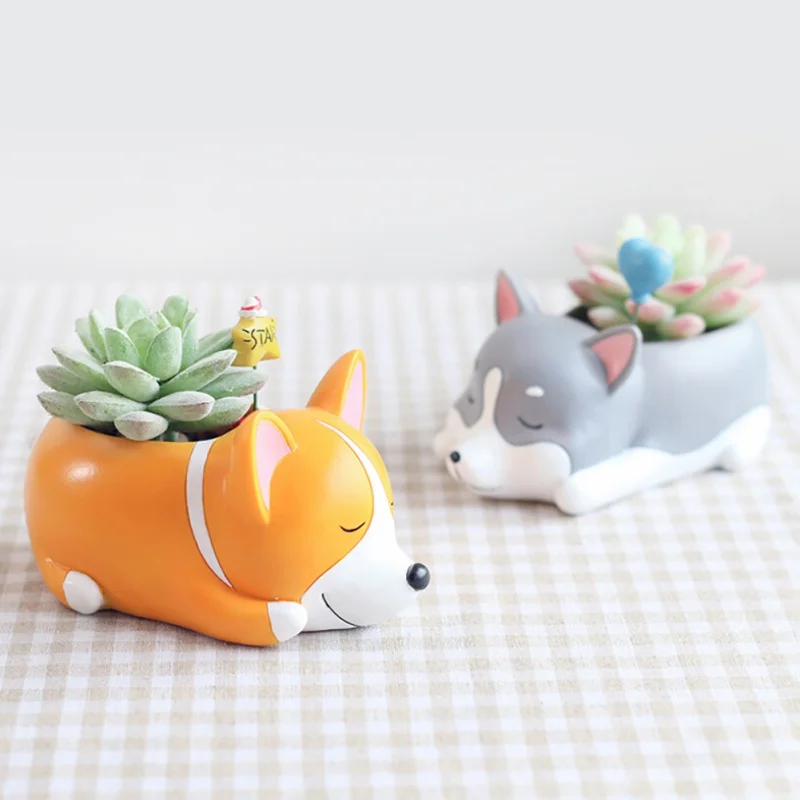 

Creative Home Office Decor Cute Cartoon Animals Pet Dogs Sleeping Pot Plants Decor Dogs Resin Vase Succulent Sleeping Flower Pot