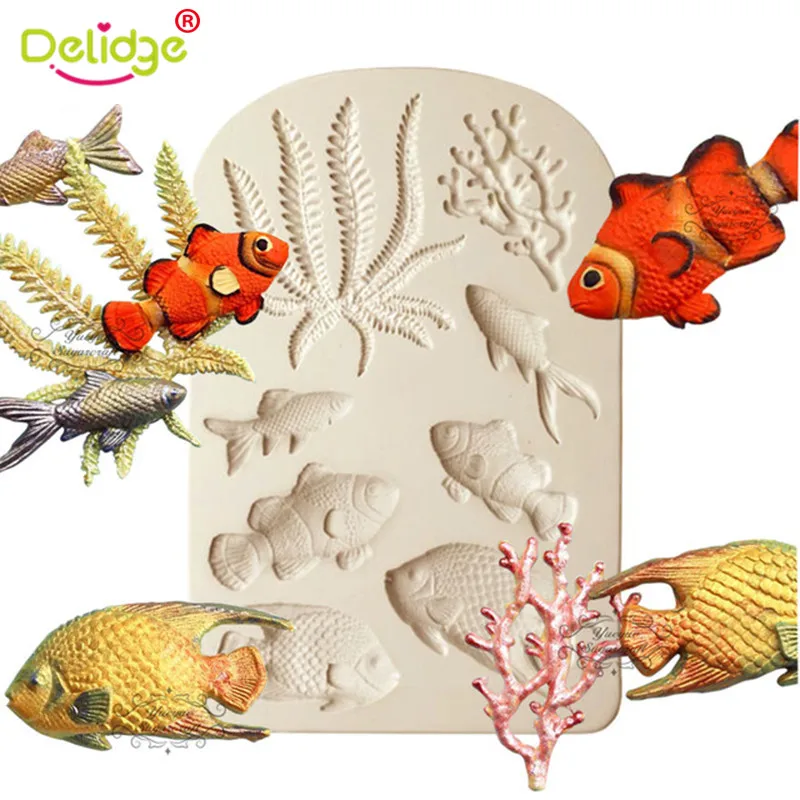 

Delidge 1 Pc 3D Sea Animal Fish Coral Silicone Cake Mold Fondant Form Decorating Baking Tray Chocolate Mold Confectionery Gadge