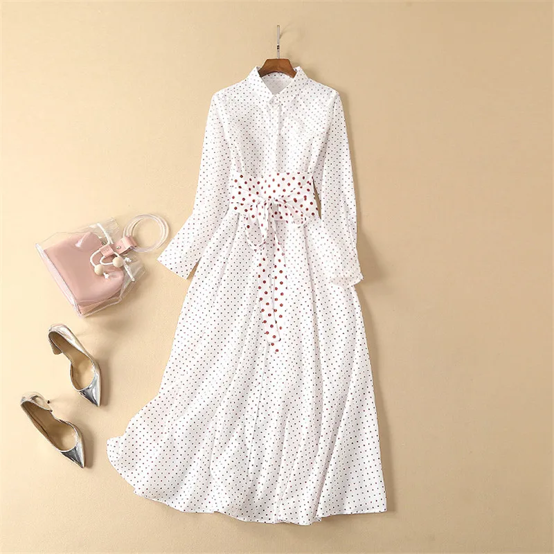 Piste Manches Designer À Printemps Bandage Chemise Femmes Été De Robe Vacances Élégant Maxi Longues Polka Dot Décontracté Imprimer 2019 Robes ppArz