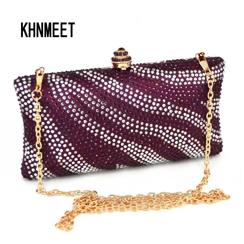 Luxury Purple Crystal Clutch Evening Bag Fashion sparkly Cheap Diamond