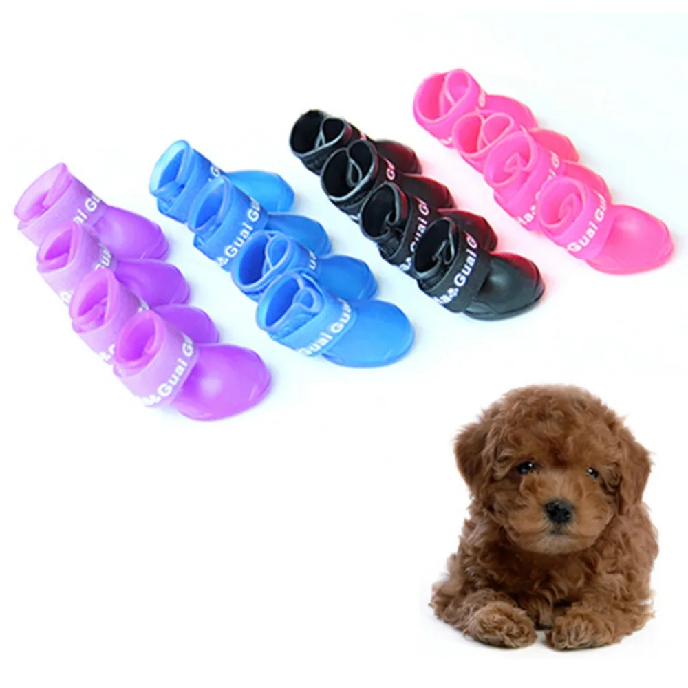 

Pets Dog Candy Colors Boots Waterproof Protective Rubber Pet Rain Shoes Booties New For Small Gogs Cute Style