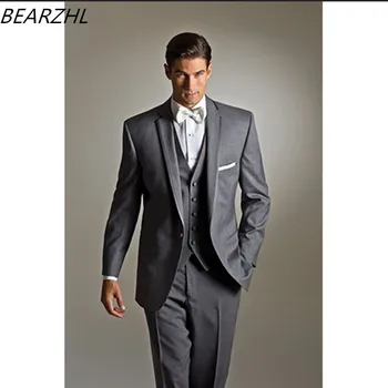 

suit slim fit men business groom suits light gray custom made tuxedos for wedding 2020