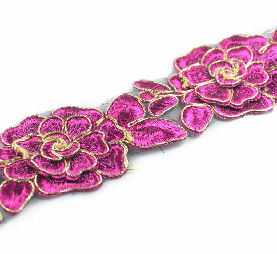 7yard-Embroidered-Rose-carmine-3D-Flower-Lace-Cord-Cord-Trim-Applique-Embellishment-Trimming-Sew-On-Dress
