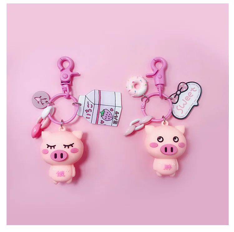 

Cute Cartoon Baby Pig Piggy Animal Keychain Key Chain Women Leather Rope Toys Kids Key Ring Chains Car Bag Charm D208