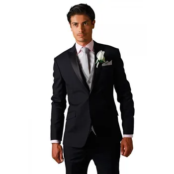 

Custom Made New Peak Lapel Best Man Suit Dark Grey Groomsman Men's WeddingProm 3 Piece Groom Suit (Jacket+Vest+Pants) Y309