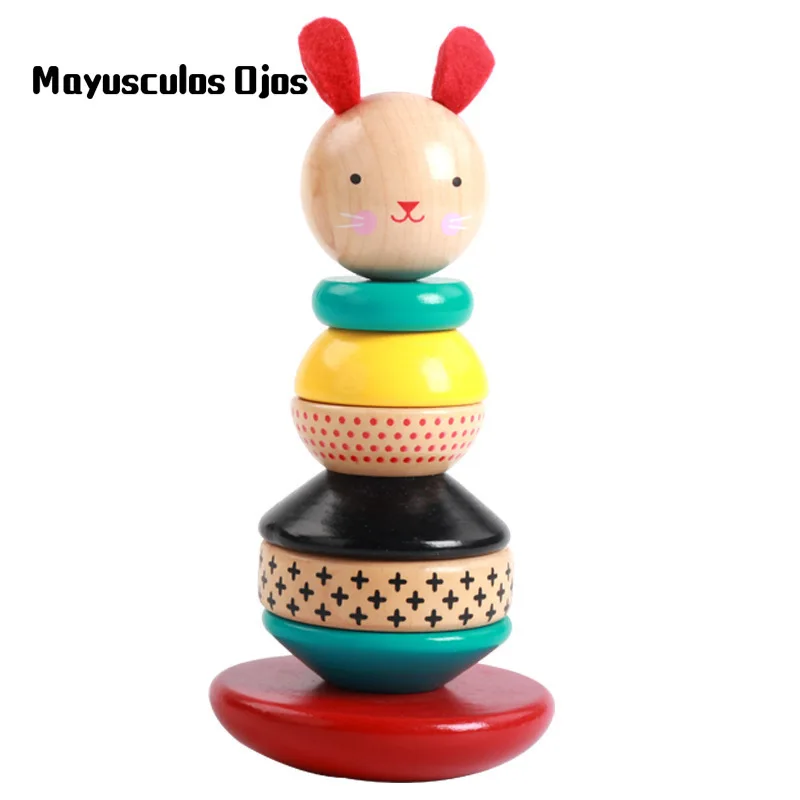 

ZH 1PC Wooden Rock Tower Layered Tumbler Bunny Tower Children Educational Toy