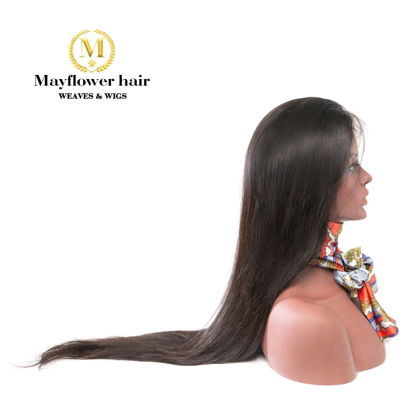 Mayflower синтетические волосы на кружеве Искусственные парики 100% прямые девственные волосы натуральный цвет 150% Плотность отбеленные узлы с