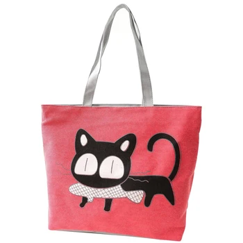 

Girl cat eat fish shopping bag Shoulder Women Handbags beach tote bags handbags red
