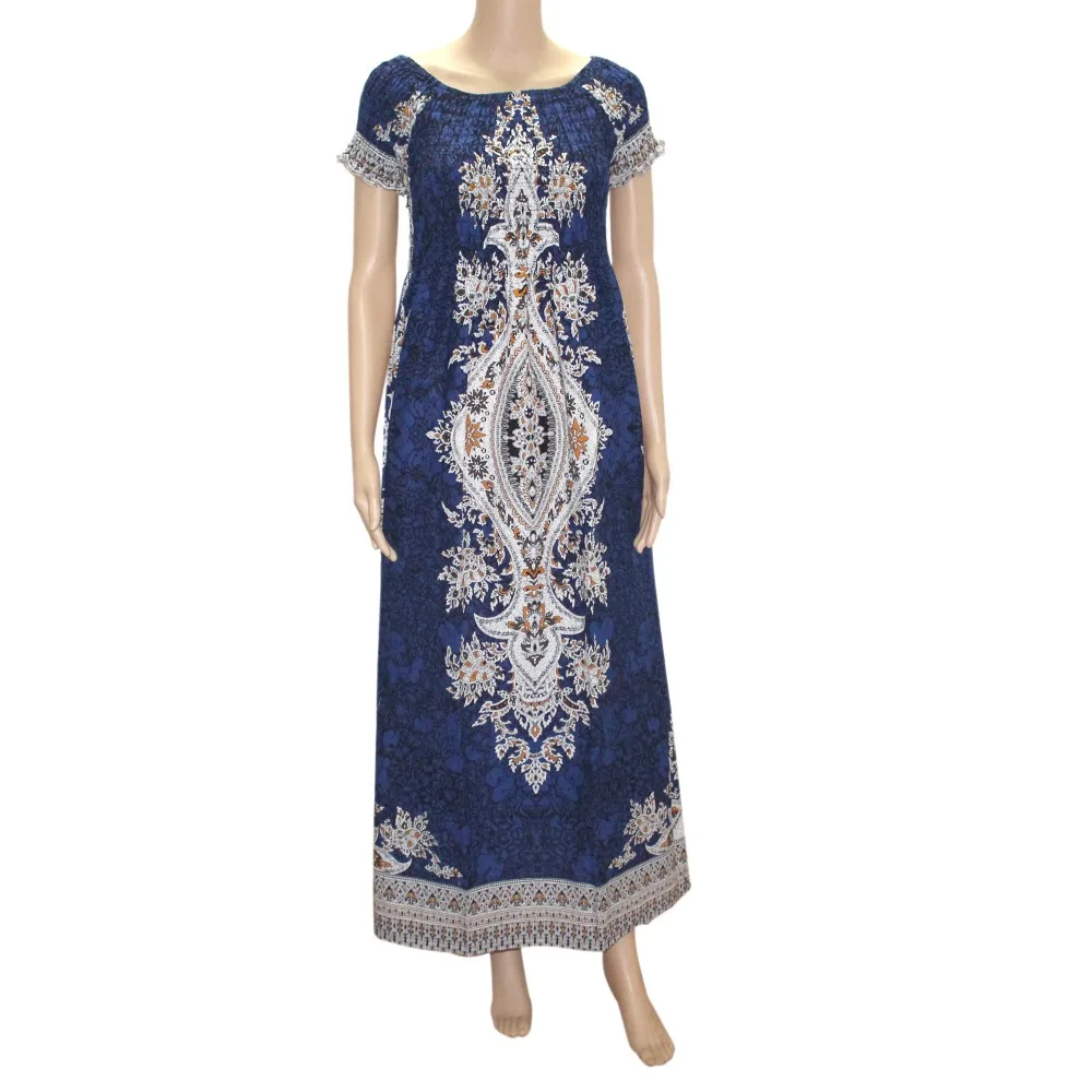 Dashikiage хлопковое винтажное длинное платье Дашики с рукавом-лепестком и вырезом лодочкой, Платье макси с принтом в африканском стиле-два стиля ношения - Цвет: xkongblue